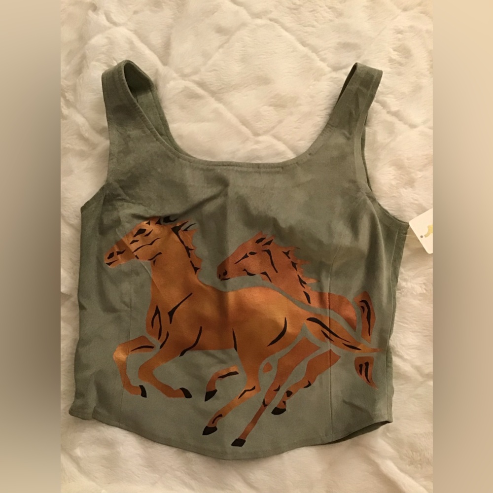 Arrow Olive Green Top with Horse Print
